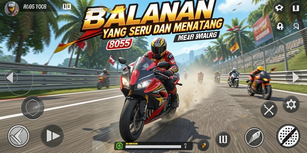 Screenshot 8055 menampilkan aksi balapan motor yang mendebarkan.