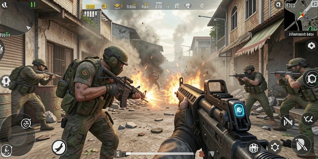 Tampilan gameplay mendebarkan dari 8768 dengan aksi FPS yang intens.