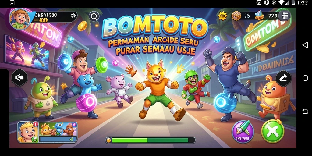 Tampilan menarik gameplay BOMTOTO yang penuh warna dan energik.