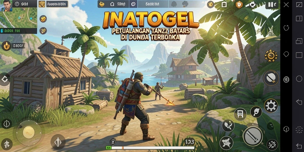 Screenshot gameplay INATOGEL menampilkan petualangan mendebarkan di dunia terbuka.