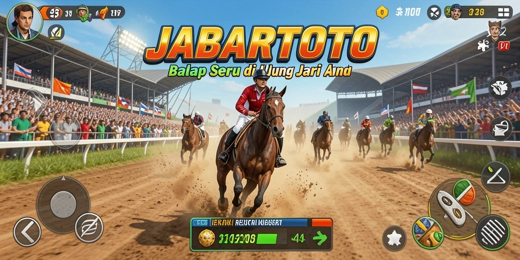Gameplay mendebarkan dari JABARTOTO dengan mobil balap yang beraksi.
