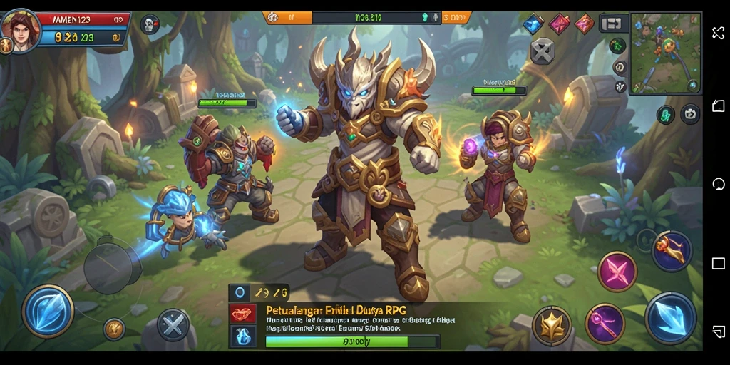 Screenshot MAMEN123 menampilkan aksi pertempuran RPG yang seru.