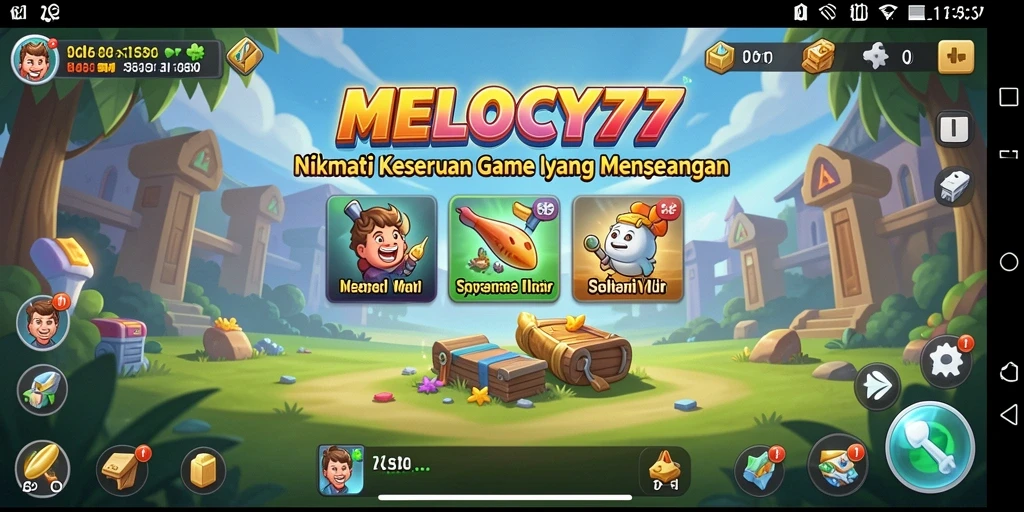 Tampilan gameplay utama MELODY77 yang menampilkan fitur Idle.