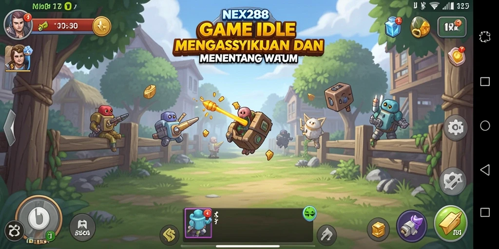 Screenshot gameplay NEX288 menampilkan karakter mengumpulkan sumber daya.