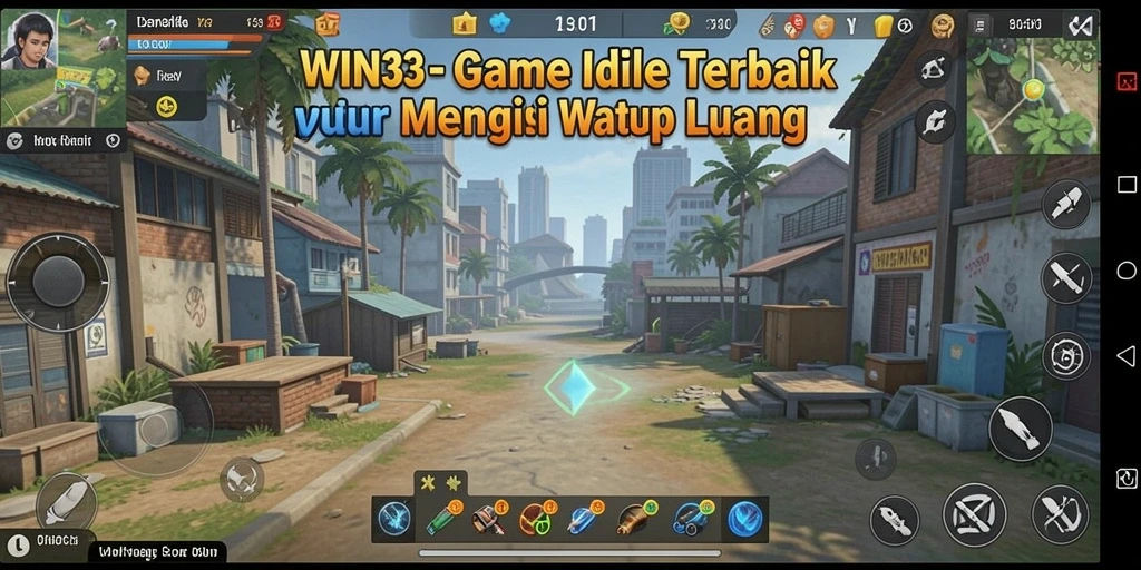 Screenshot gameplay WIN33 menampilkan karakter sedang mengumpulkan sumber daya.